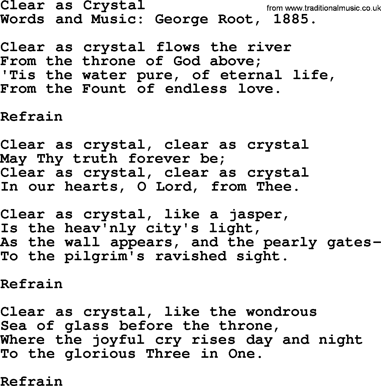 Hymns from the Psalms, Hymn: Clear As Crystal, lyrics with PDF