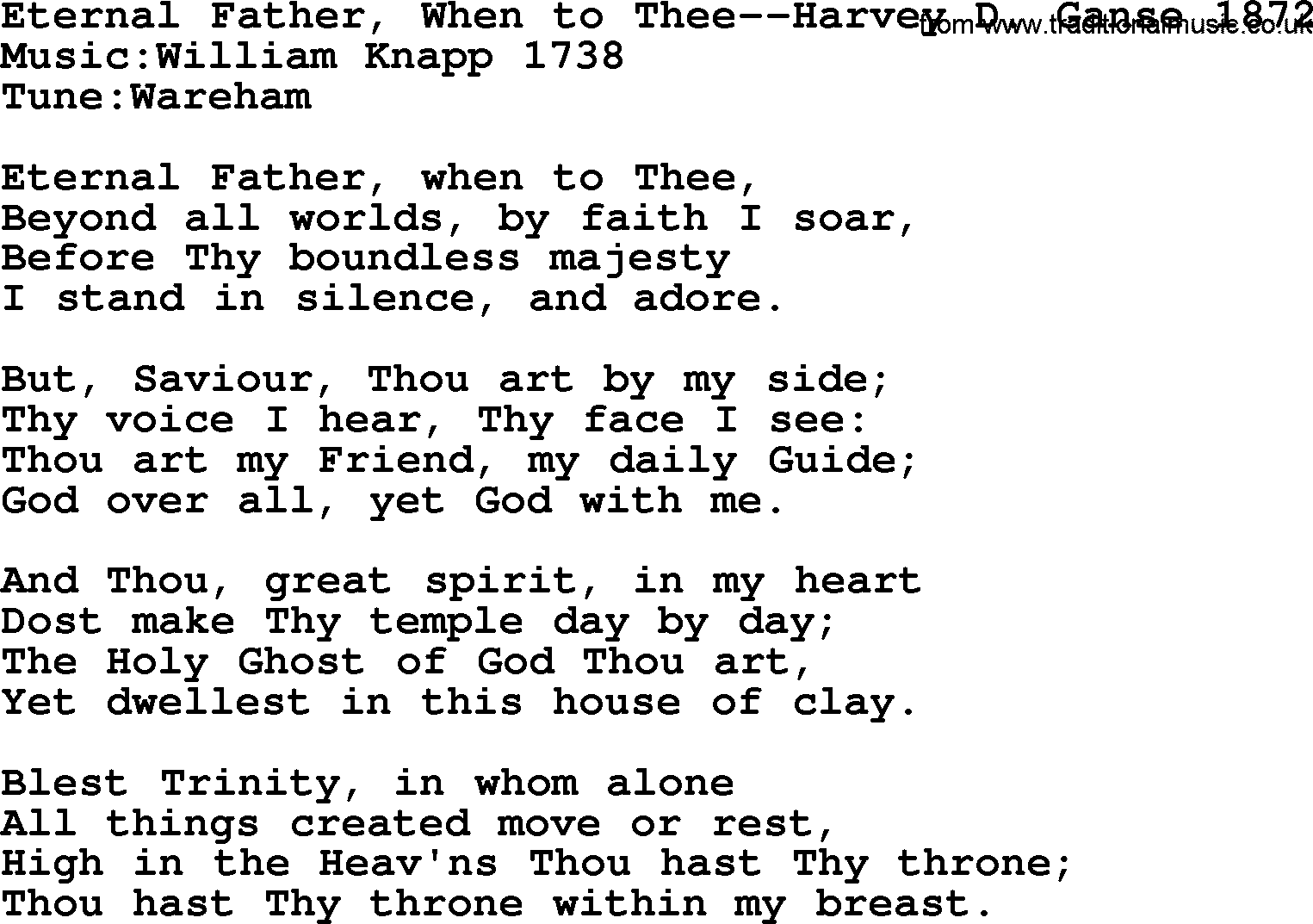 Hymns from the Psalms, Hymn: Eternal Father, When To Thee-Harvey D. Ganse 1872, lyrics with PDF