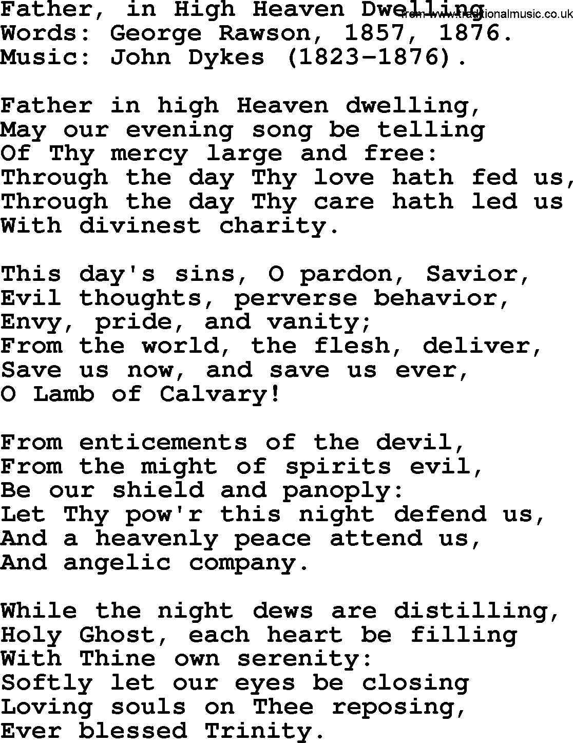 Hymns from the Psalms, Hymn: Father, In High Heaven Dwelling, lyrics with PDF