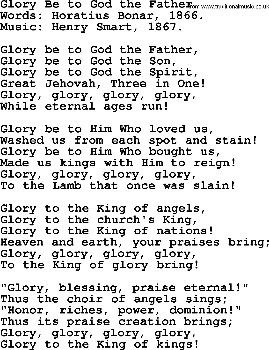 Hymns from the Psalms, Hymn: Glory Be To God The Father, lyrics with PDF