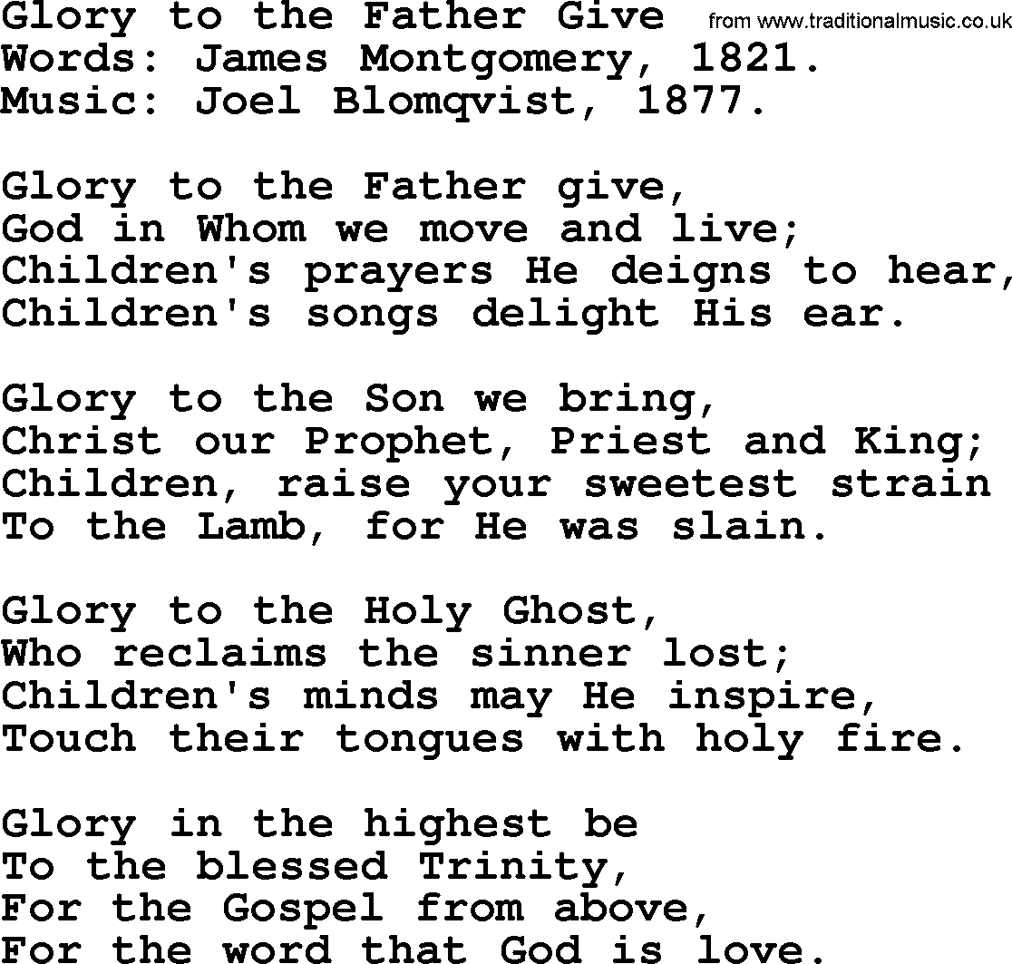 Hymns from the Psalms, Hymn: Glory To The Father Give, lyrics with PDF
