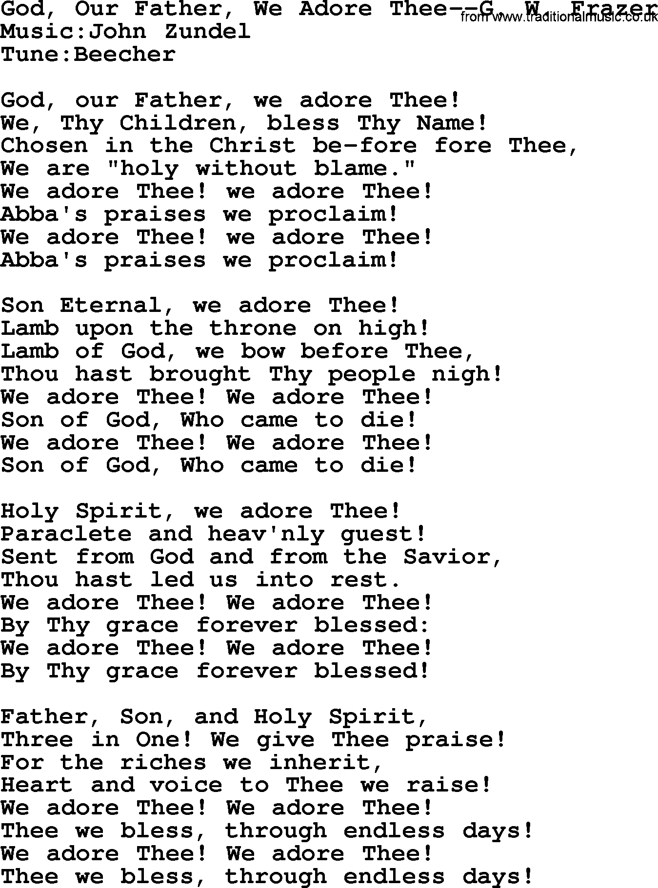 Hymns from the Psalms, Hymn: God, Our Father, We Adore Thee-G. W. Frazer, lyrics with PDF