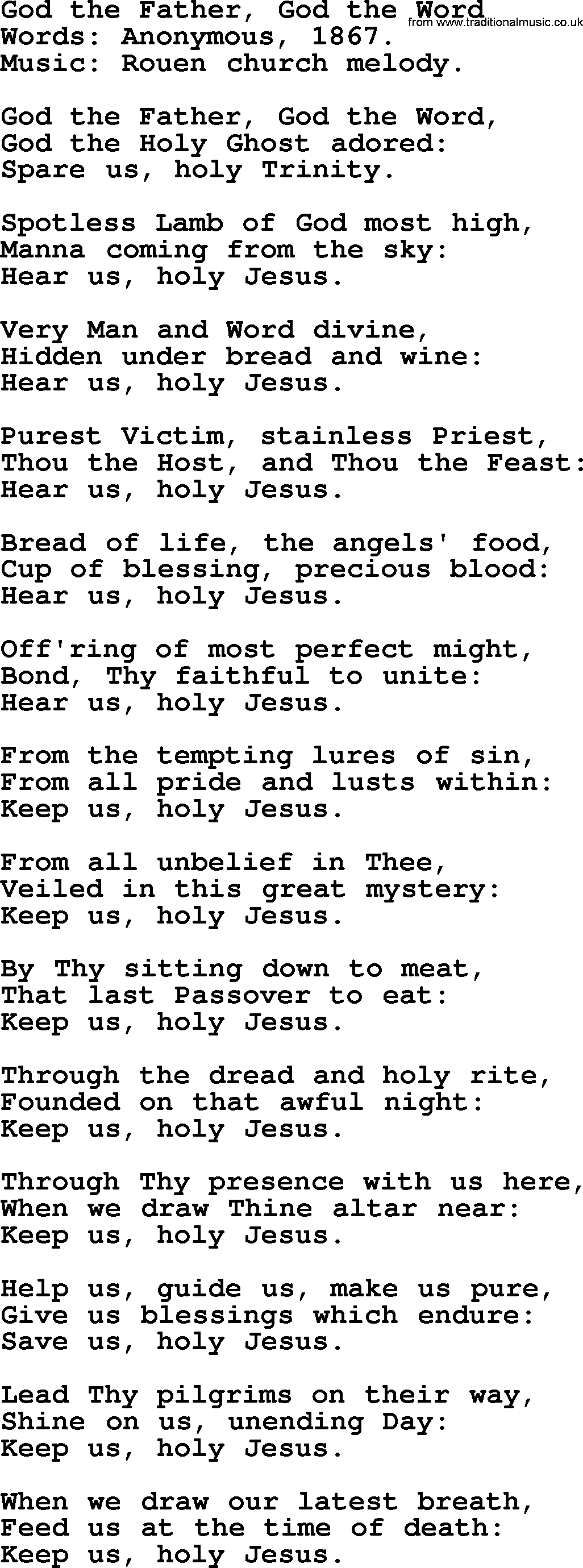 Hymns from the Psalms, Hymn: God The Father, God The Word, lyrics with PDF