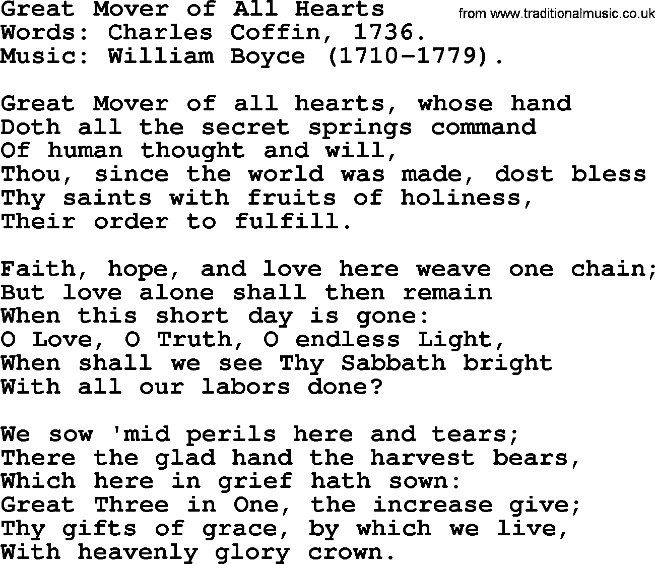 Hymns from the Psalms, Hymn: Great Mover Of All Hearts, lyrics with PDF