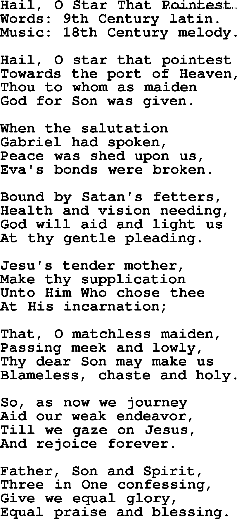 Hymns from the Psalms, Hymn: Hail, O Star That Pointest, lyrics with PDF