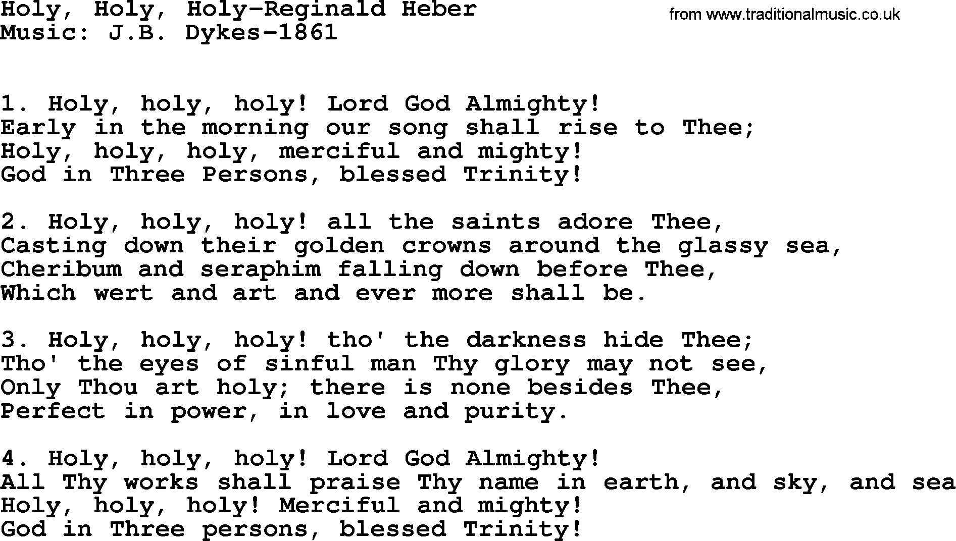 Hymns from the Psalms, Hymn: Holy, Holy, Holy-Reginald Heber, lyrics with PDF
