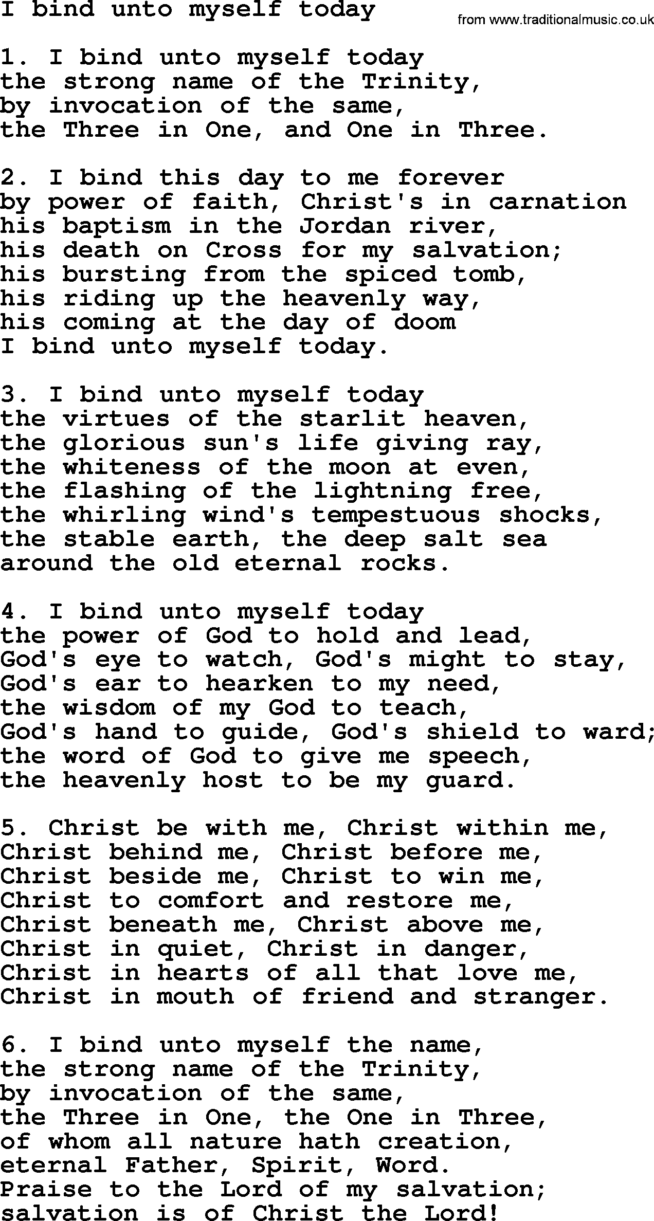 Hymns from the Psalms, Hymn: I Bind Unto Myself Today, lyrics with PDF