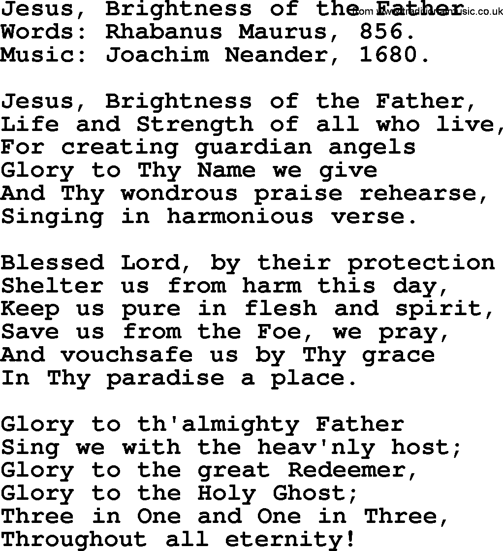 Hymns from the Psalms, Hymn: Jesus, Brightness Of The Father, lyrics with PDF