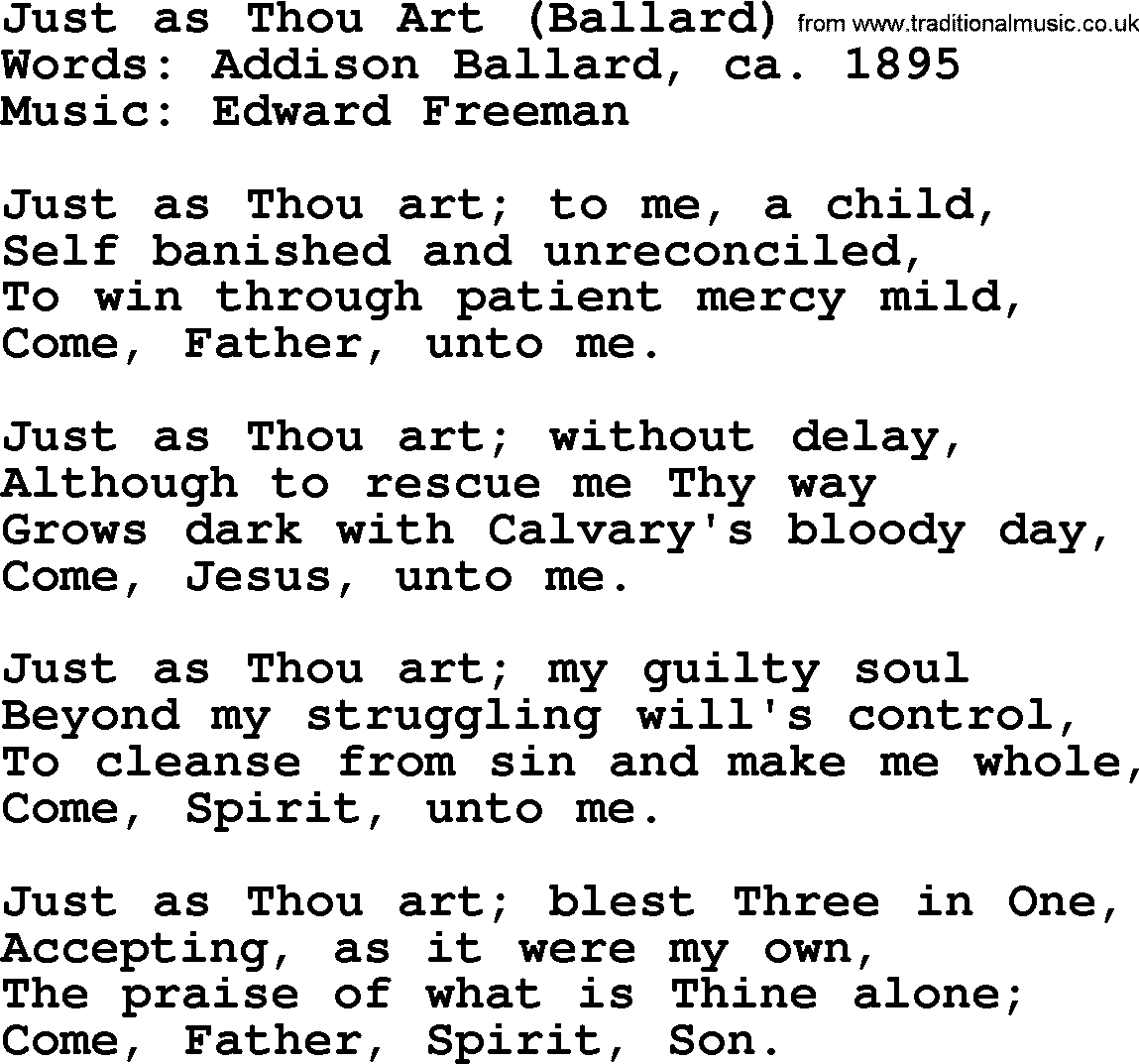 Hymns from the Psalms, Hymn: Just As Thou Art (Ballard), lyrics with PDF