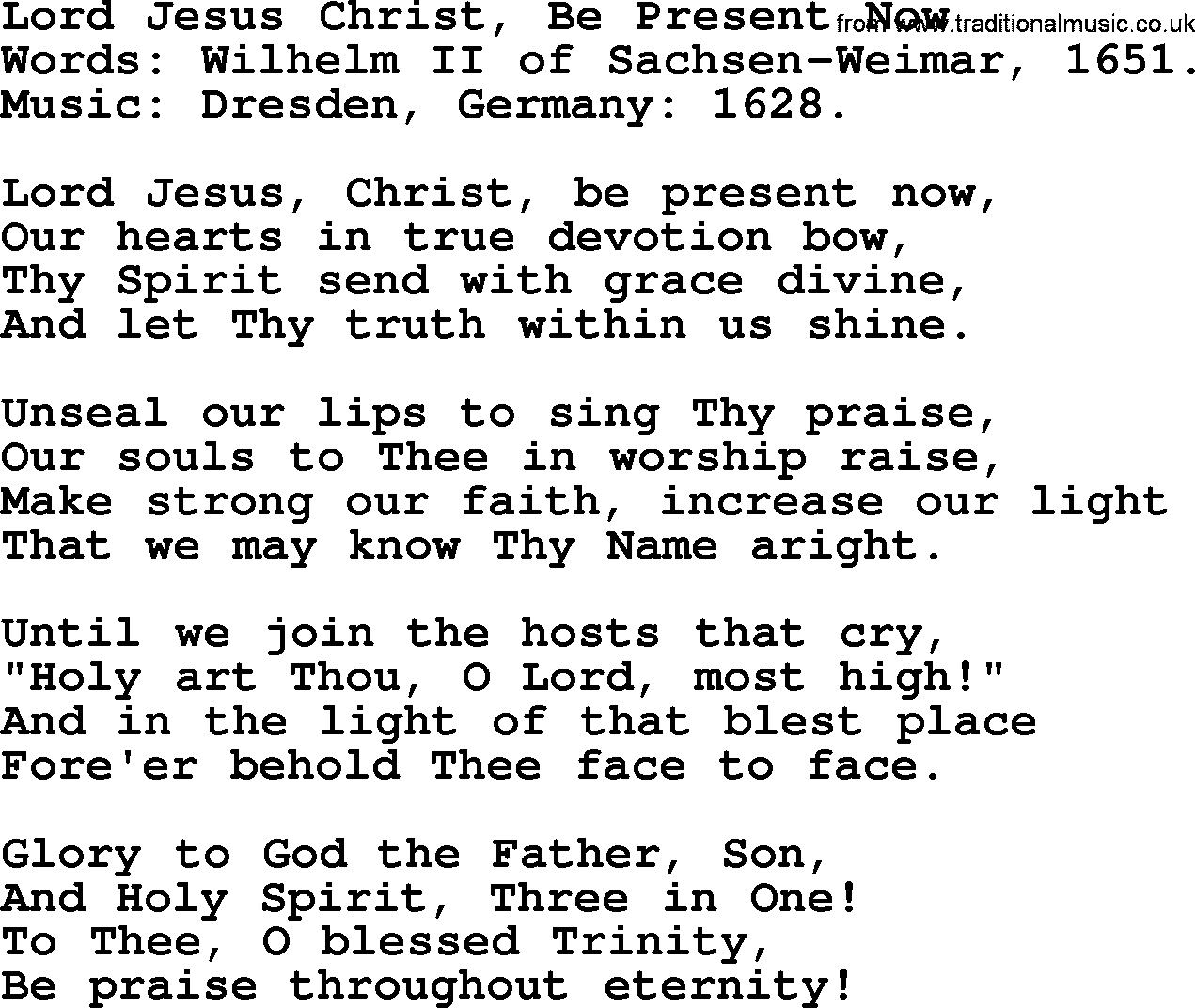 Hymns from the Psalms, Hymn: Lord Jesus Christ, Be Present Now, lyrics with PDF