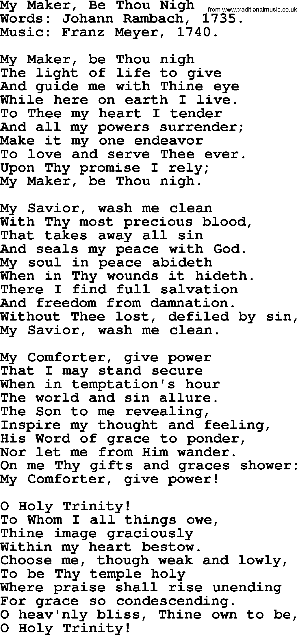 Hymns from the Psalms, Hymn: My Maker, Be Thou Nigh, lyrics with PDF