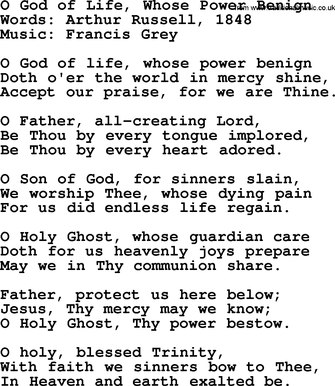 Hymns from the Psalms, Hymn: O God Of Life, Whose Power Benign, lyrics with PDF