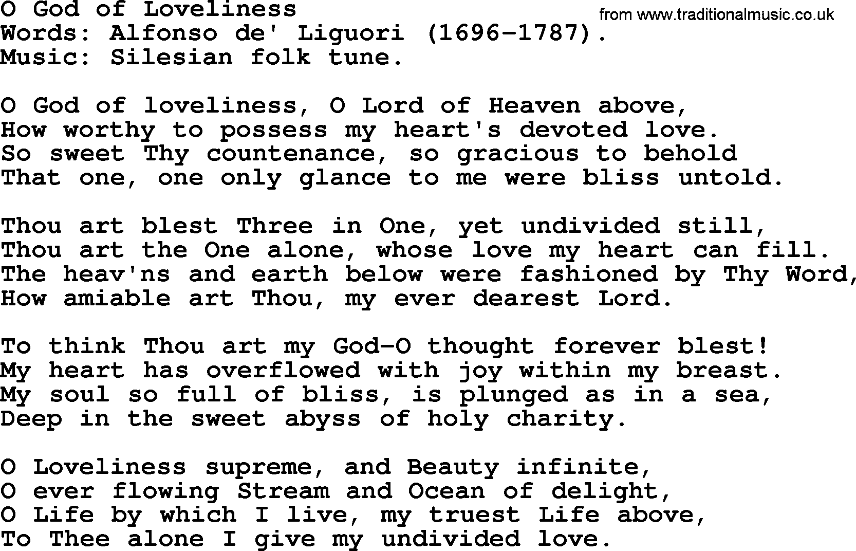 Hymns from the Psalms, Hymn: O God Of Loveliness, lyrics with PDF
