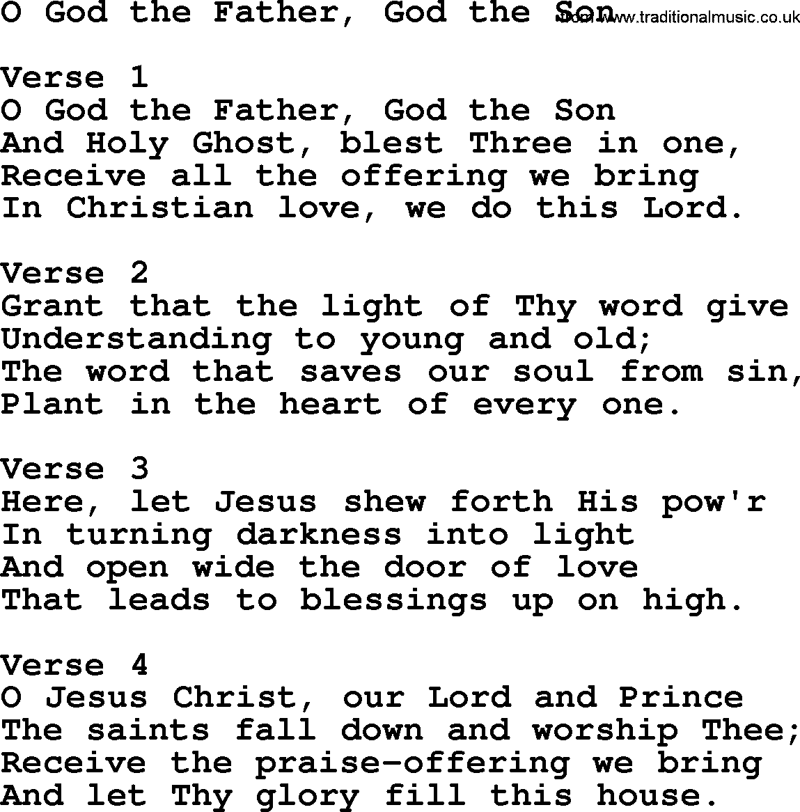 Hymns from the Psalms, Hymn: O God The Father God The Son, lyrics with PDF
