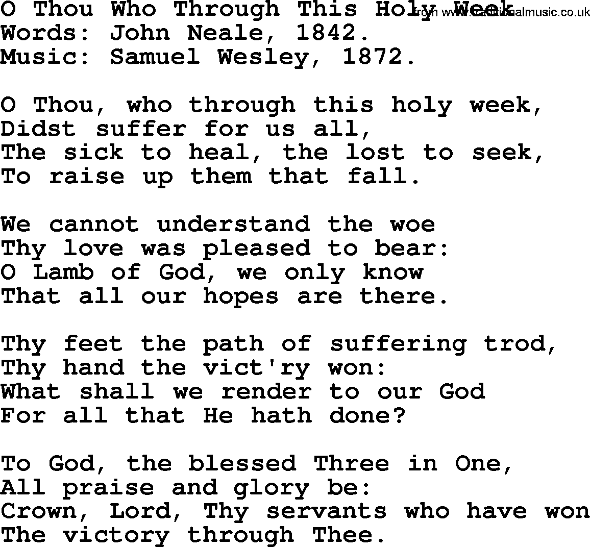 Hymns from the Psalms, Hymn: O Thou Who Through This Holy Week, lyrics with PDF