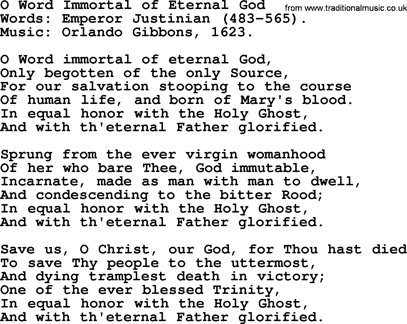 Hymns from the Psalms, Hymn: O Word Immortal Of Eternal God, lyrics with PDF