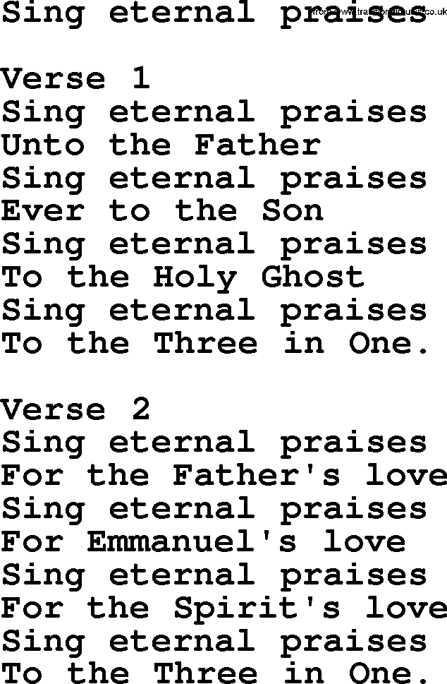 Hymns from the Psalms, Hymn: Sing Eternal Praises, lyrics with PDF