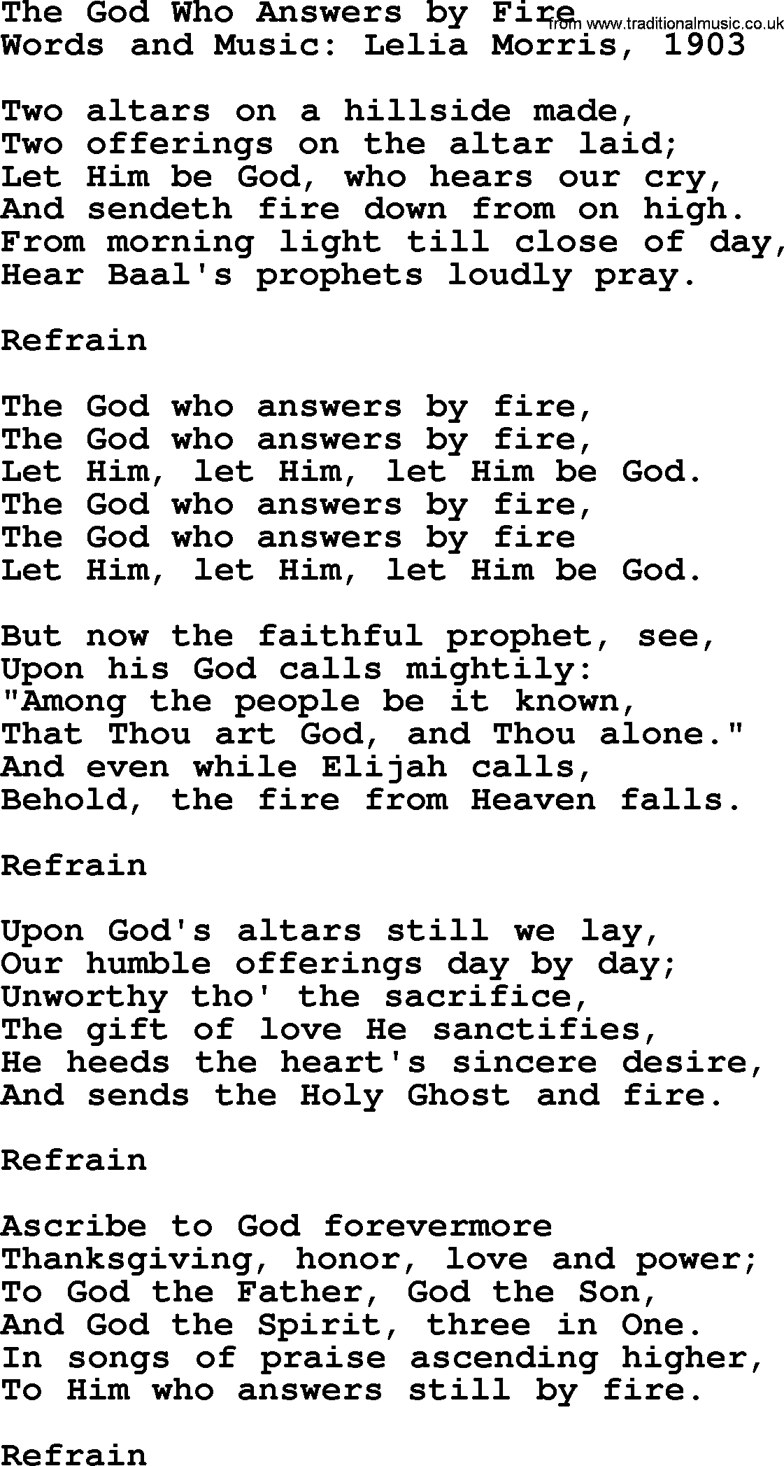 Hymns from the Psalms, Hymn: The God Who Answers By Fire, lyrics with PDF
