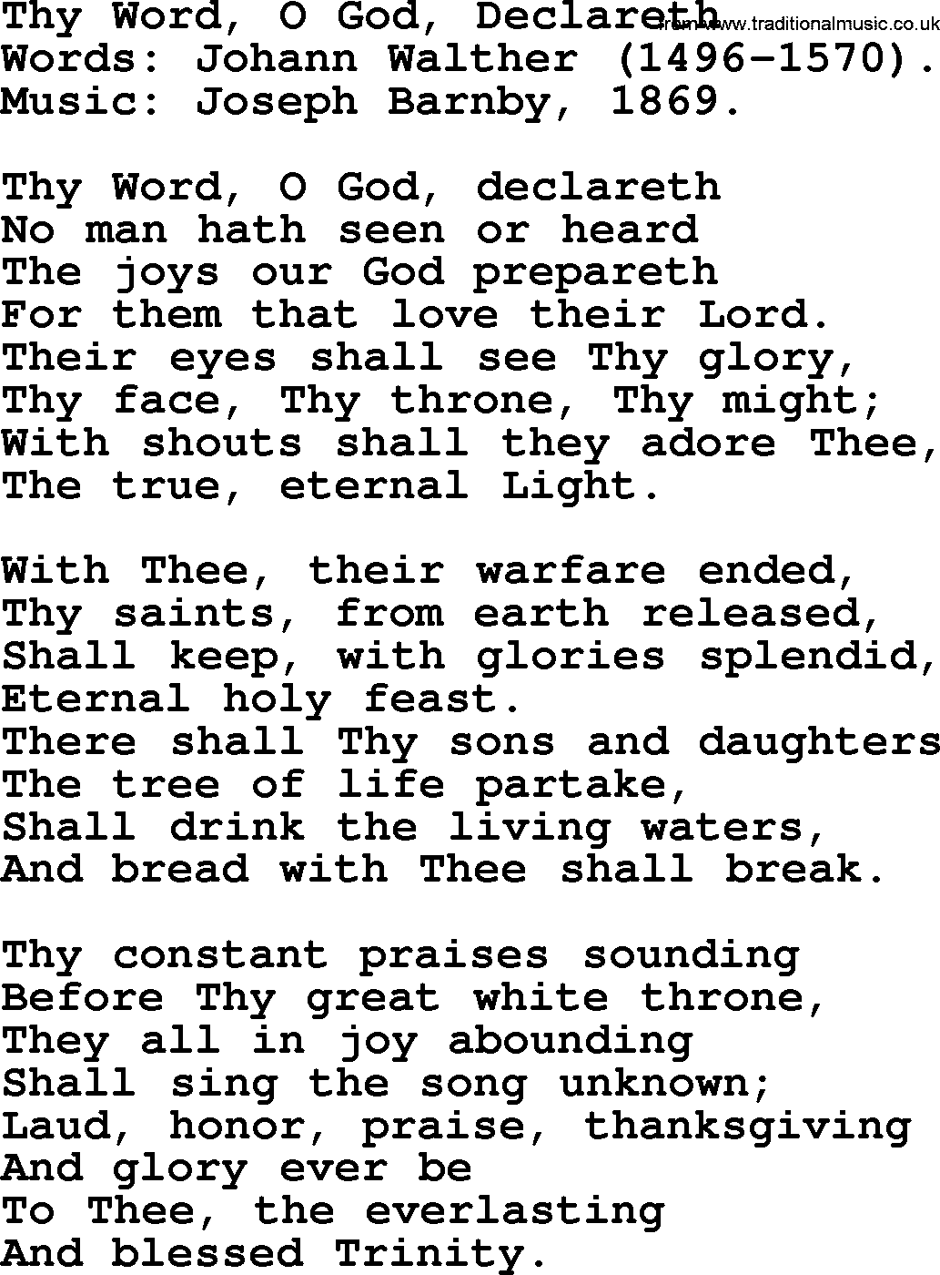 Hymns from the Psalms, Hymn: Thy Word, O God, Declareth, lyrics with PDF