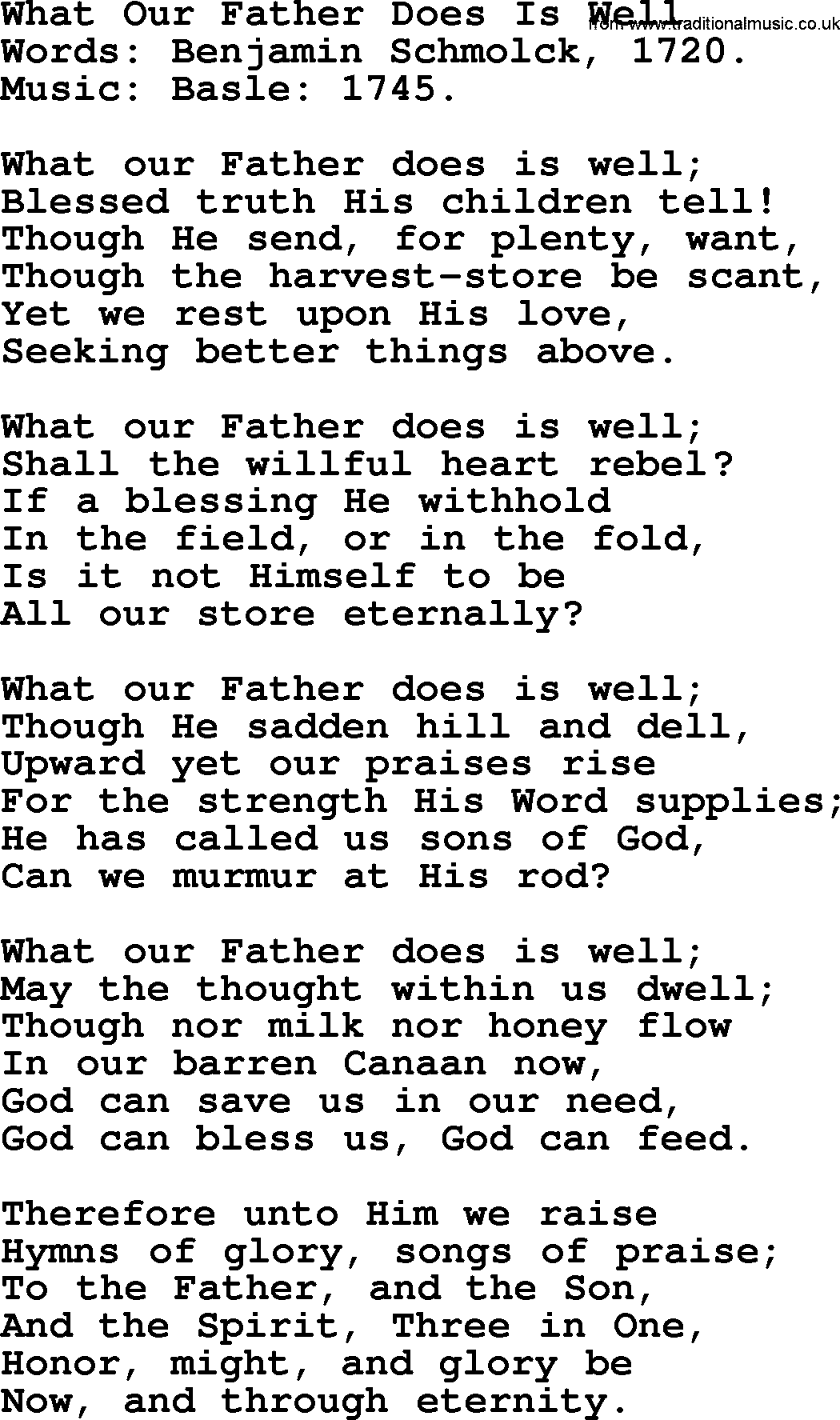 Hymns from the Psalms, Hymn: What Our Father Does Is Well, lyrics with PDF