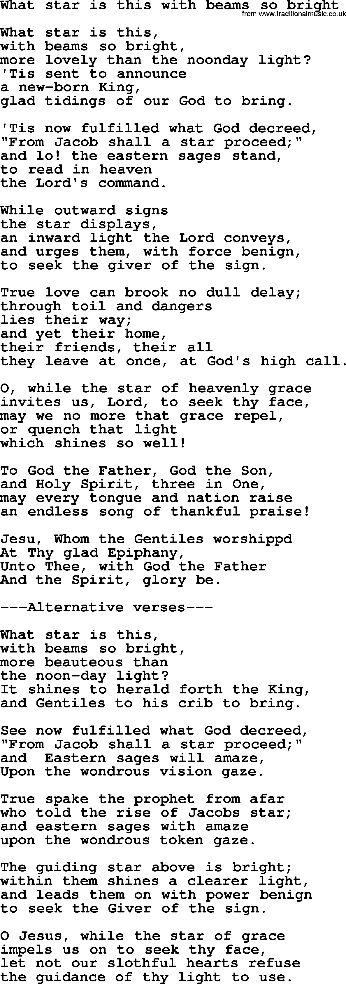 Hymns from the Psalms, Hymn: What Star Is This With Beams So Bright, lyrics with PDF