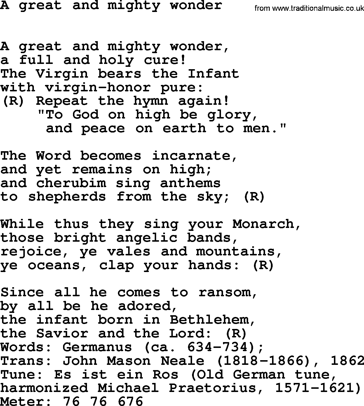 Holy Week Hymns, Hymn: A Great And Mighty Wonder, lyrics, PDF and Midi music