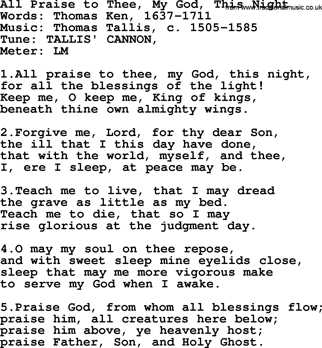 Holy Week Hymns, Hymn: All Praise To Thee, My God, This Night, lyrics, PDF and Midi music