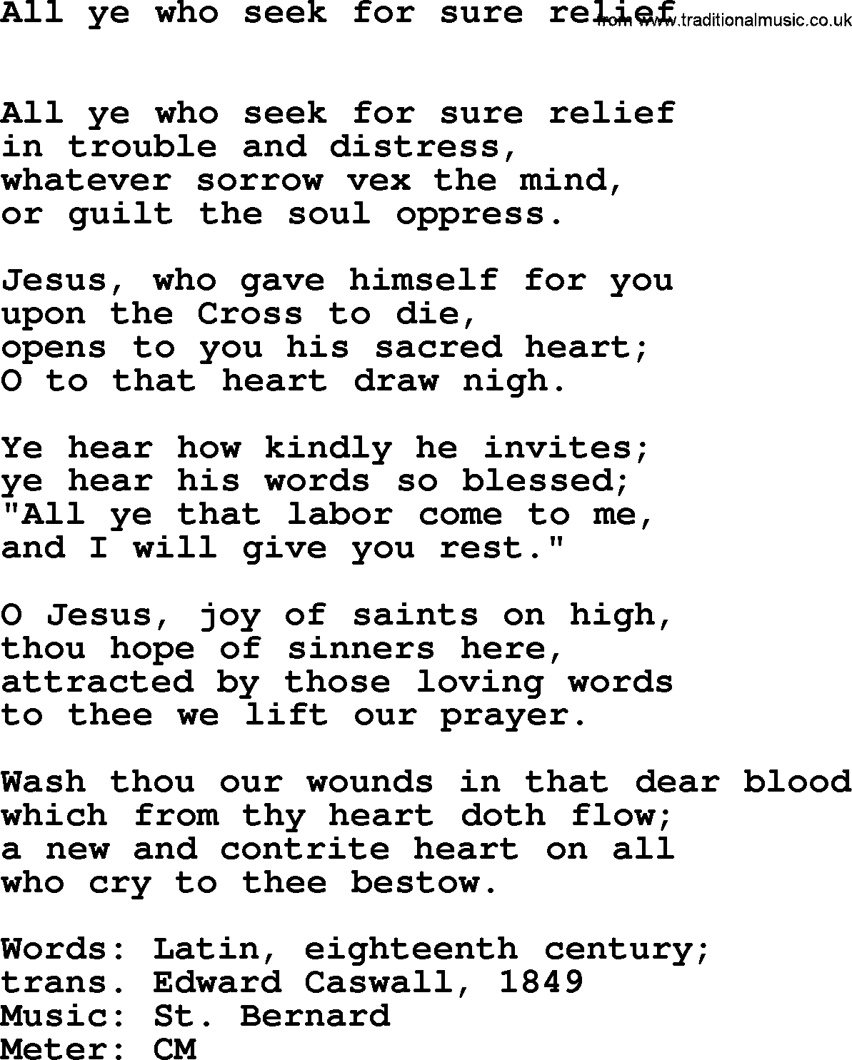 Holy Week Hymns, Hymn: All Ye Who Seek For Sure Relief, lyrics, PDF and Midi music