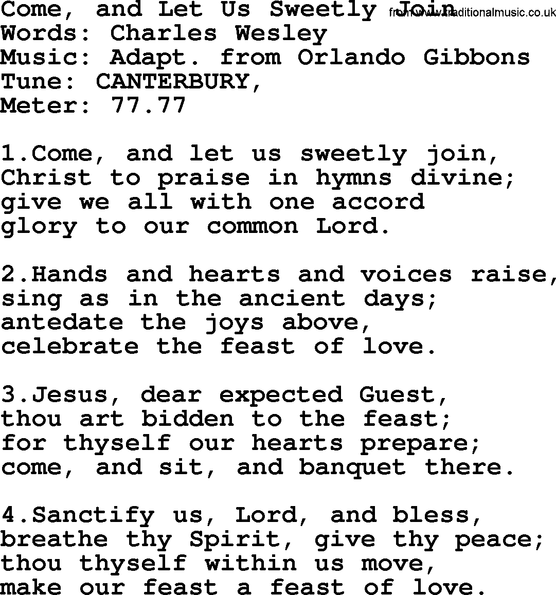 Holy Week Hymns, Hymn: Come, And Let Us Sweetly Join, lyrics, PDF and Midi music