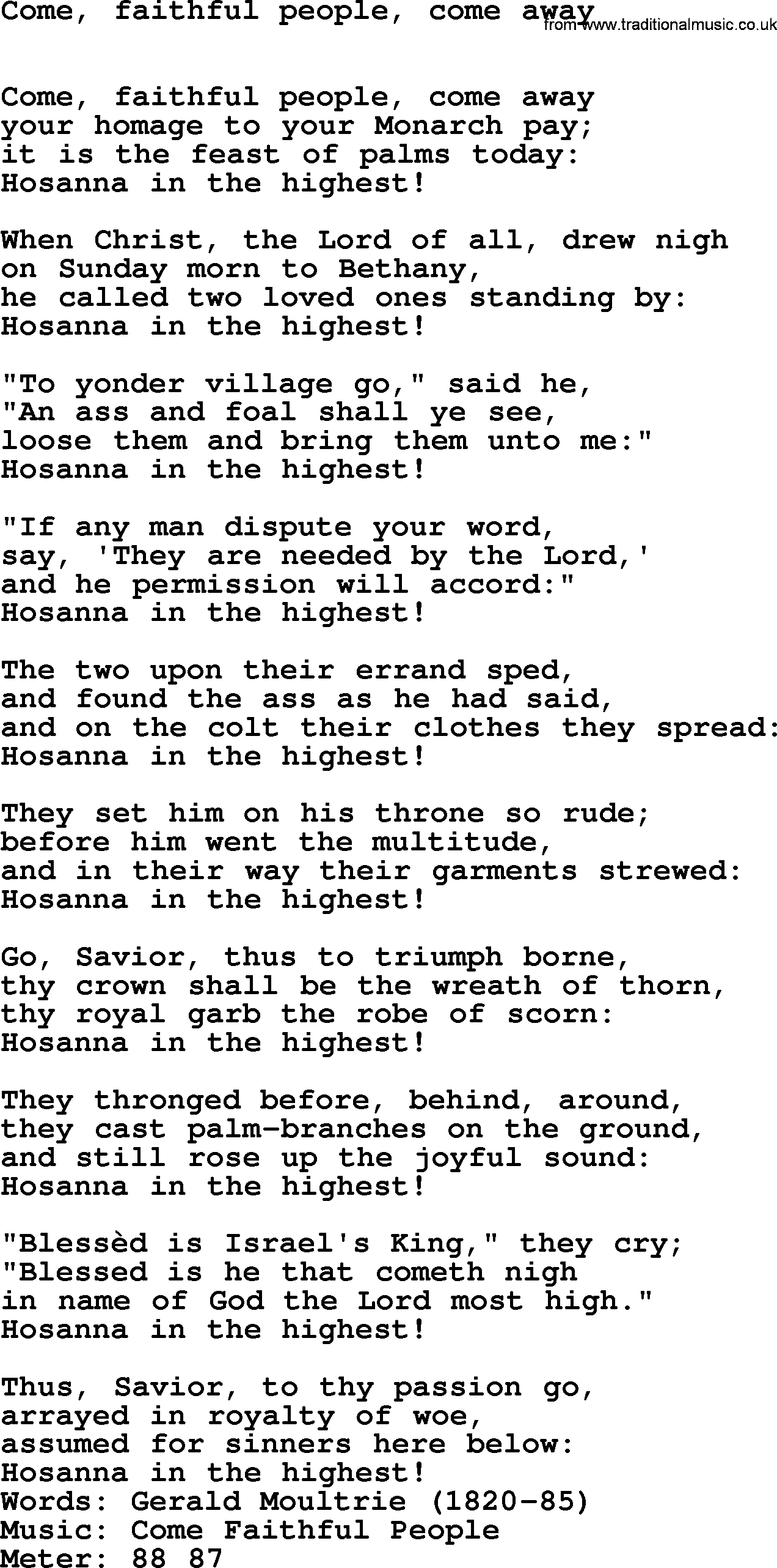 Holy Week Hymns, Hymn: Come, Faithful People, Come Away, lyrics, PDF and Midi music