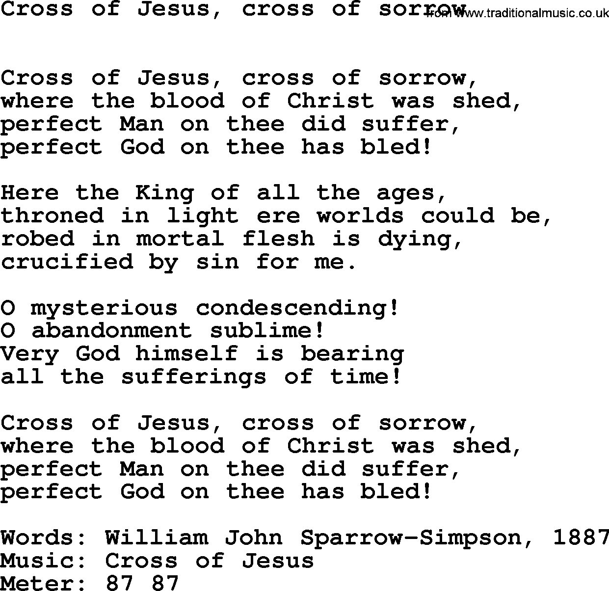 Holy Week Hymns, Hymn: Cross Of Jesus, Cross Of Sorrow, lyrics, PDF and Midi music
