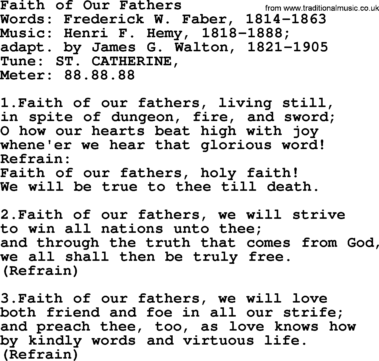 Holy Week Hymns, Hymn: Faith Of Our Fathers, lyrics, PDF and Midi music