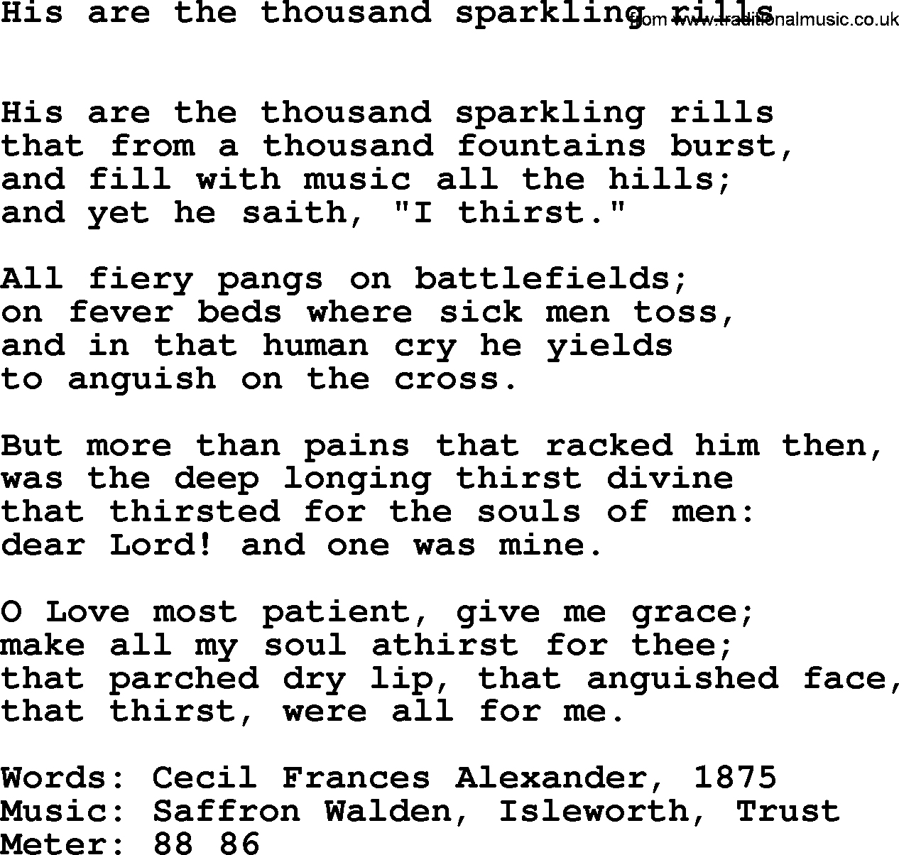 Holy Week Hymns, Hymn: His Are The Thousand Sparkling Rills, lyrics, PDF and Midi music