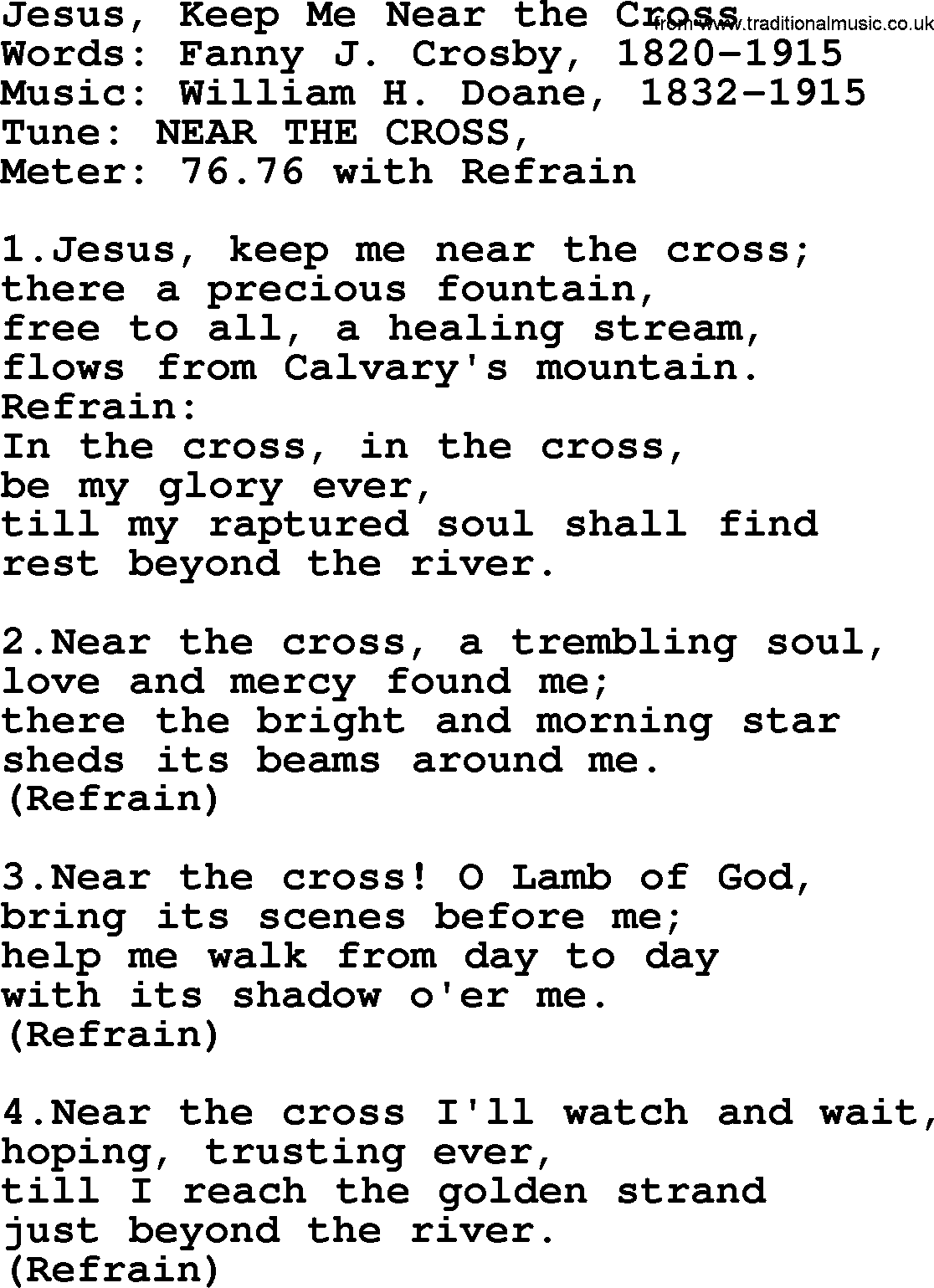Holy Week Hymns, Hymn: Jesus, Keep Me Near The Cross, lyrics, PDF and Midi music