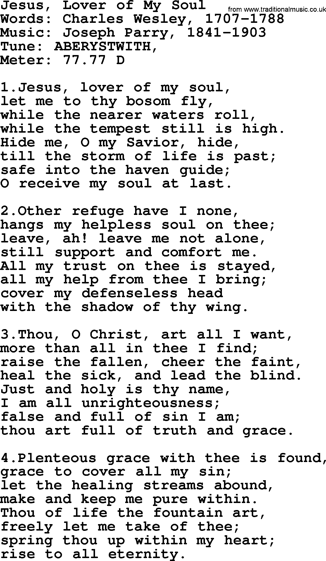 Holy Week Hymns, Hymn: Jesus, Lover Of My Soul, lyrics, PDF and Midi music