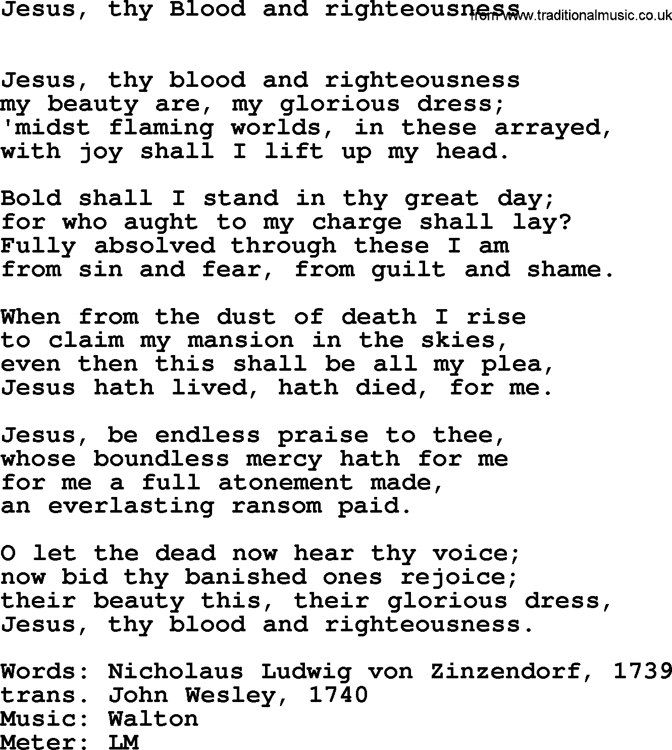 Holy Week Hymns, Hymn: Jesus, Thy Blood And Righteousness, lyrics, PDF and Midi music