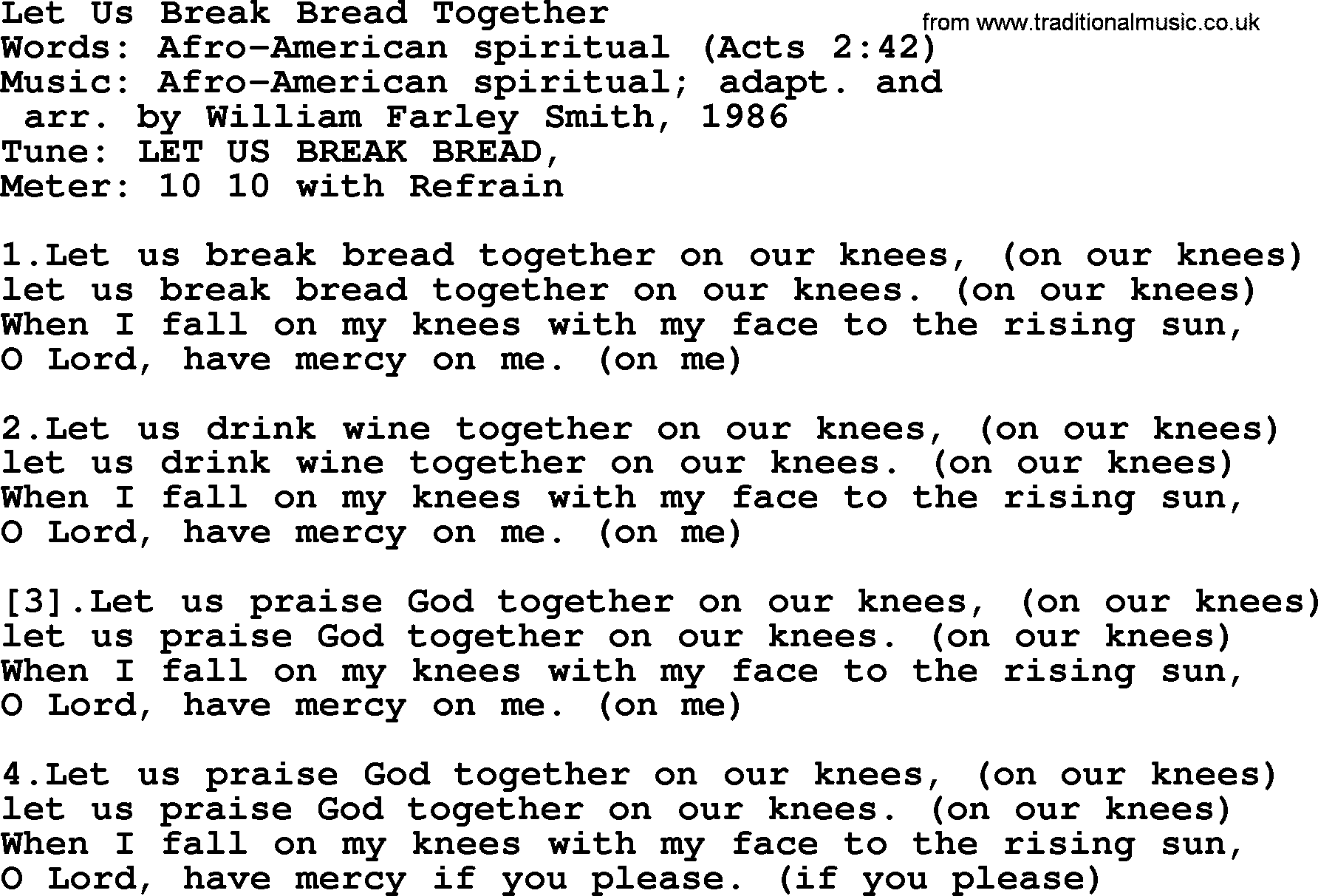 Holy Week Hymns, Hymn: Let Us Break Bread Together, lyrics, PDF and Midi music