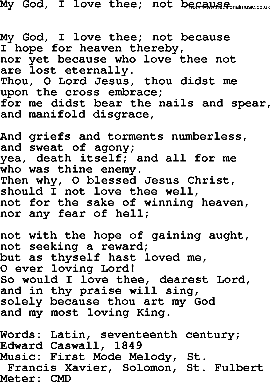 Holy Week Hymns, Hymn: My God, I Love Thee; Not Because, lyrics, PDF and Midi music