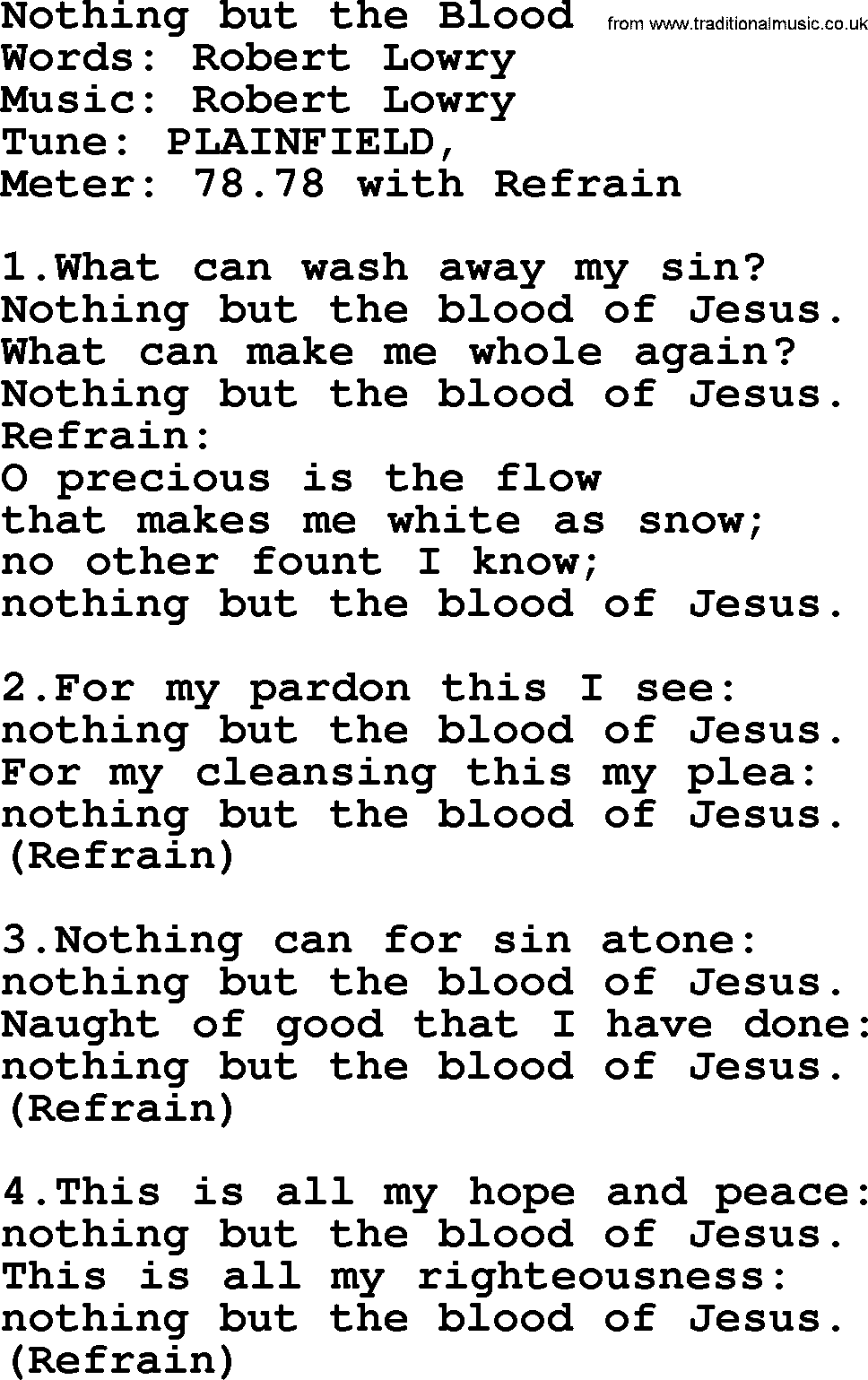 Holy Week Hymns, Hymn: Nothing But The Blood, lyrics, PDF and Midi music