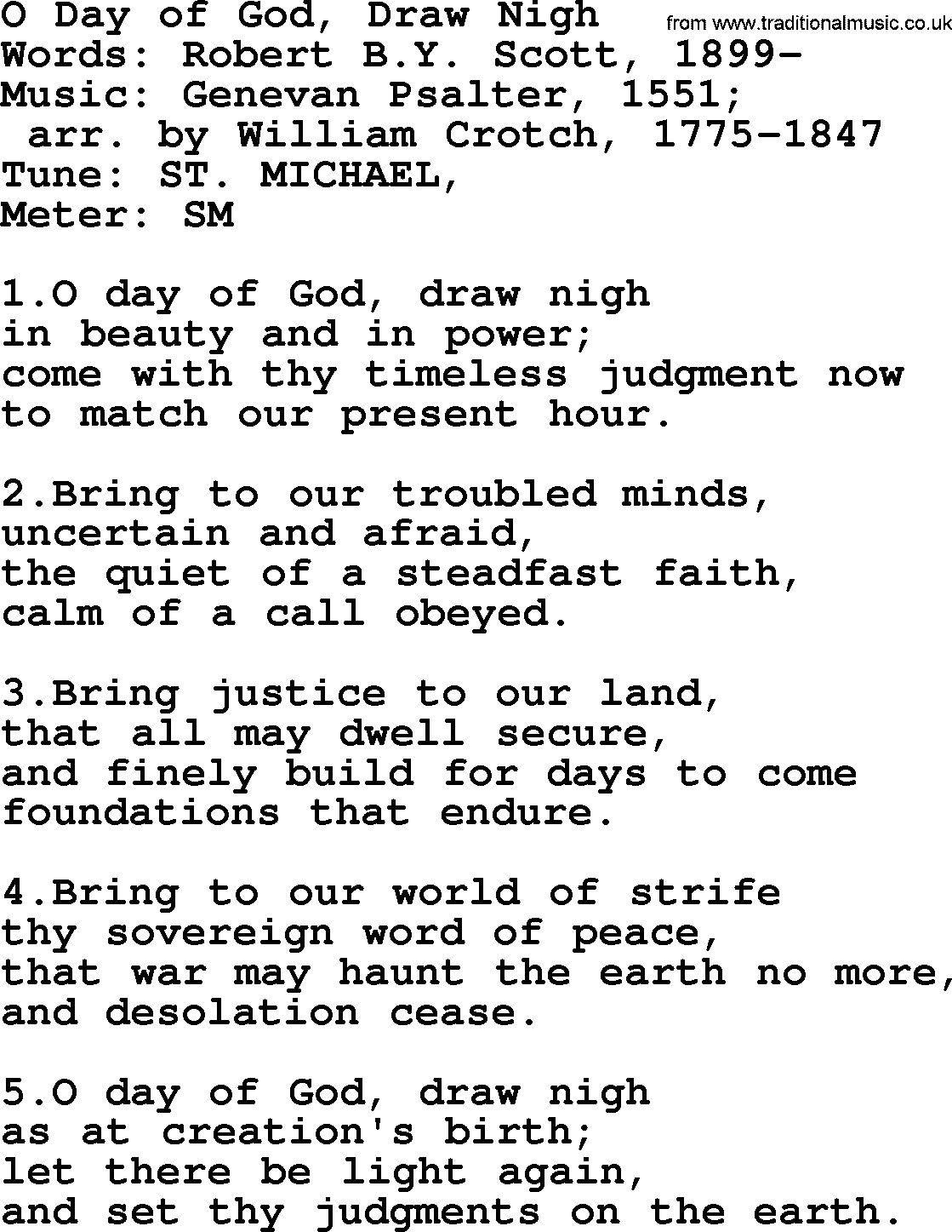 Holy Week Hymns, Hymn: O Day Of God, Draw Nigh, lyrics, PDF and Midi music