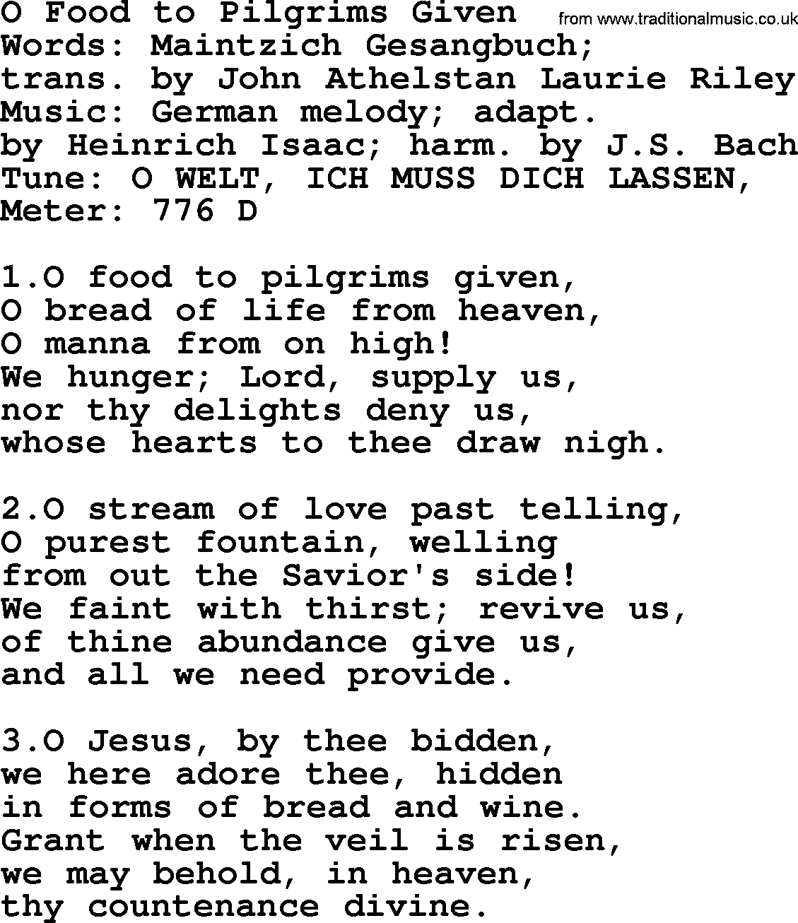 Holy Week Hymns, Hymn: O Food To Pilgrims Given, lyrics, PDF and Midi music