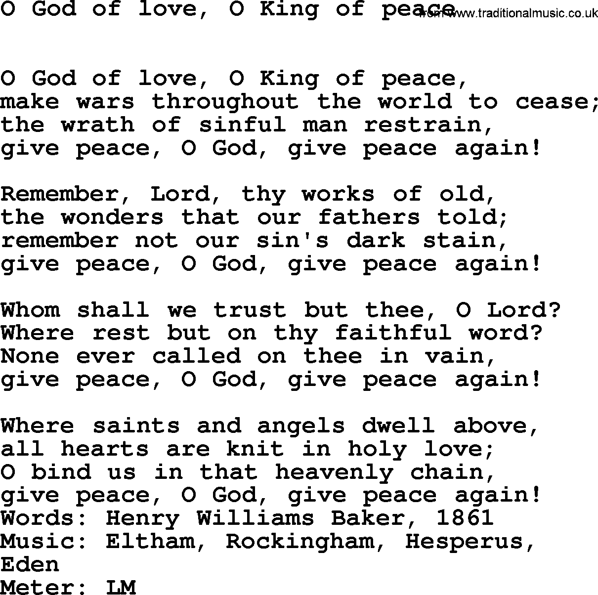 Holy Week Hymns, Hymn: O God Of Love, O King Of Peace, lyrics, PDF and Midi music