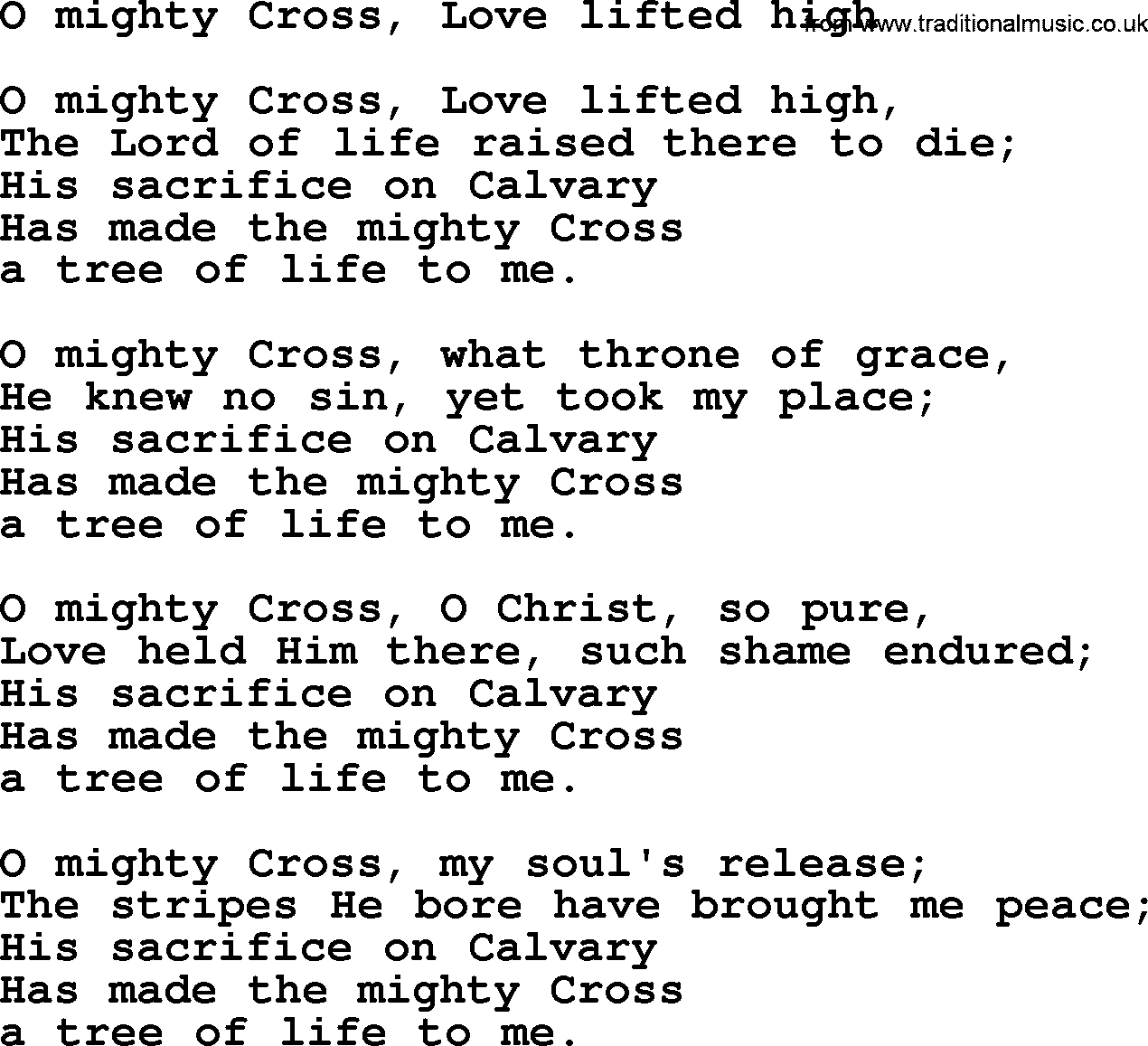 Holy Week Hymns, Hymn: O Mighty Cross, Love Lifted High, lyrics, PDF and Midi music