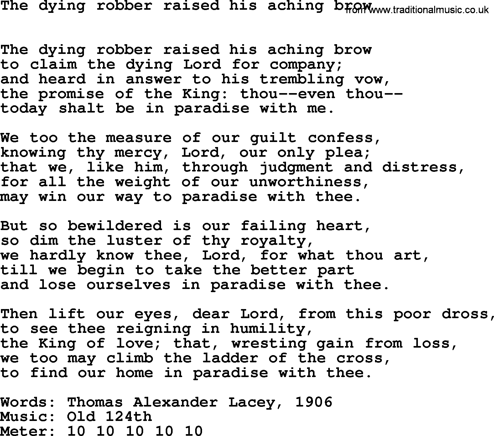 Holy Week Hymns, Hymn: The Dying Robber Raised His Aching Brow, lyrics, PDF and Midi music
