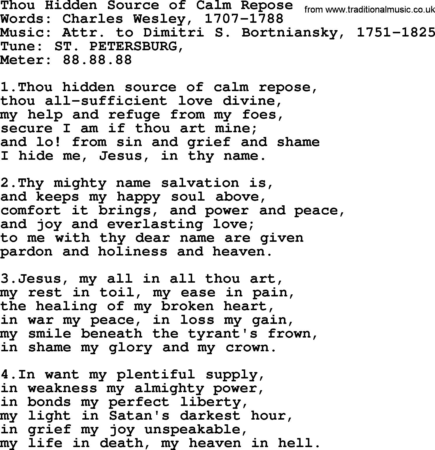Holy Week Hymns, Hymn: Thou Hidden Source Of Calm Repose, lyrics, PDF and Midi music