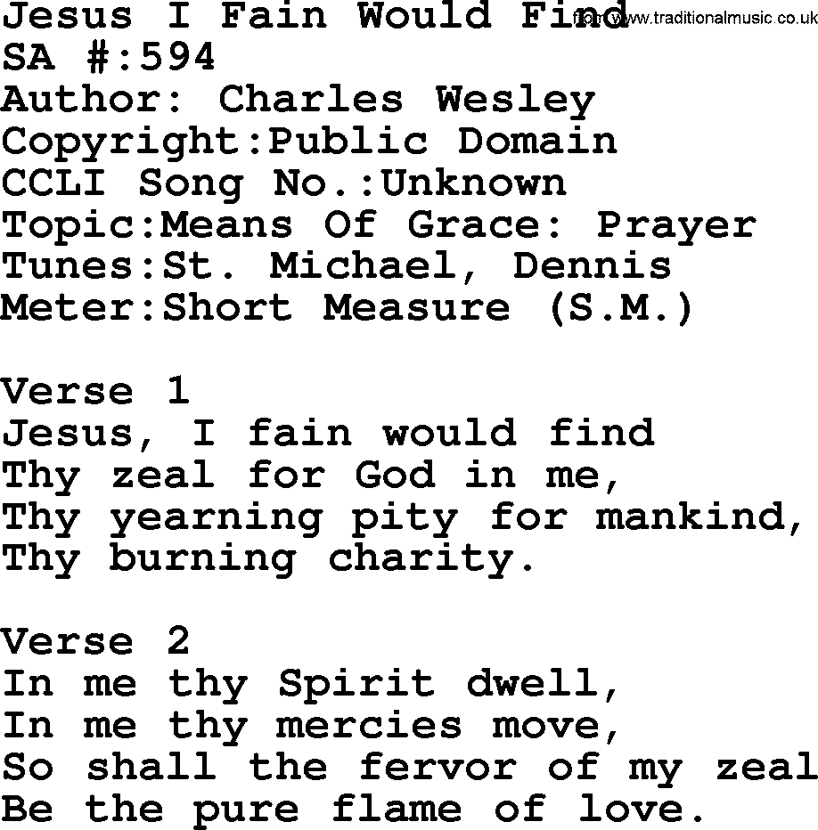 Salvation Army Hymnal, title: Jesus I Fain Would Find, with lyrics and PDF,