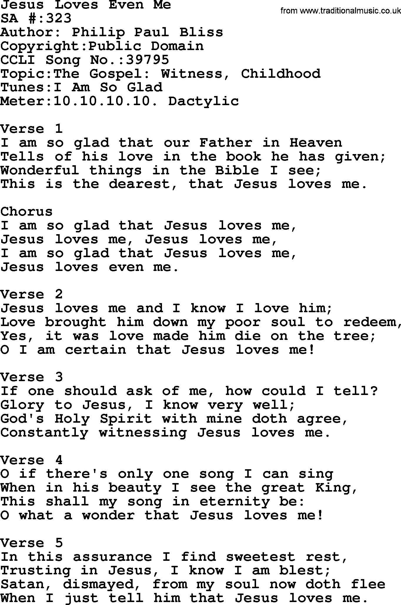 Salvation Army Hymnal, title: Jesus Loves Even Me, with lyrics and PDF,