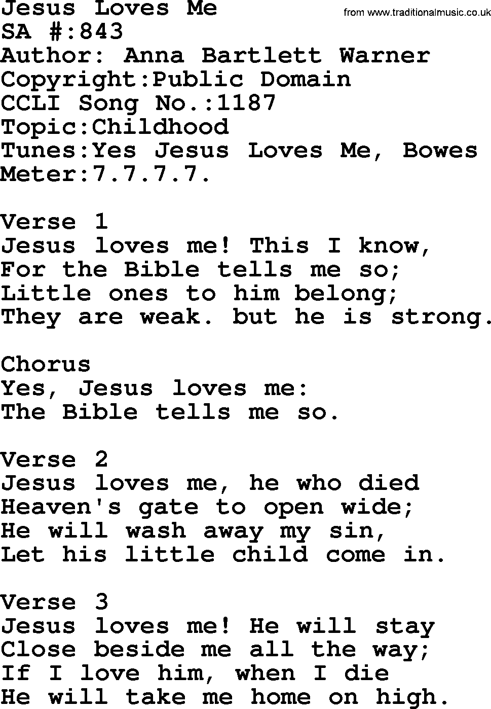 Salvation Army Hymnal, title: Jesus Loves Me, with lyrics and PDF,