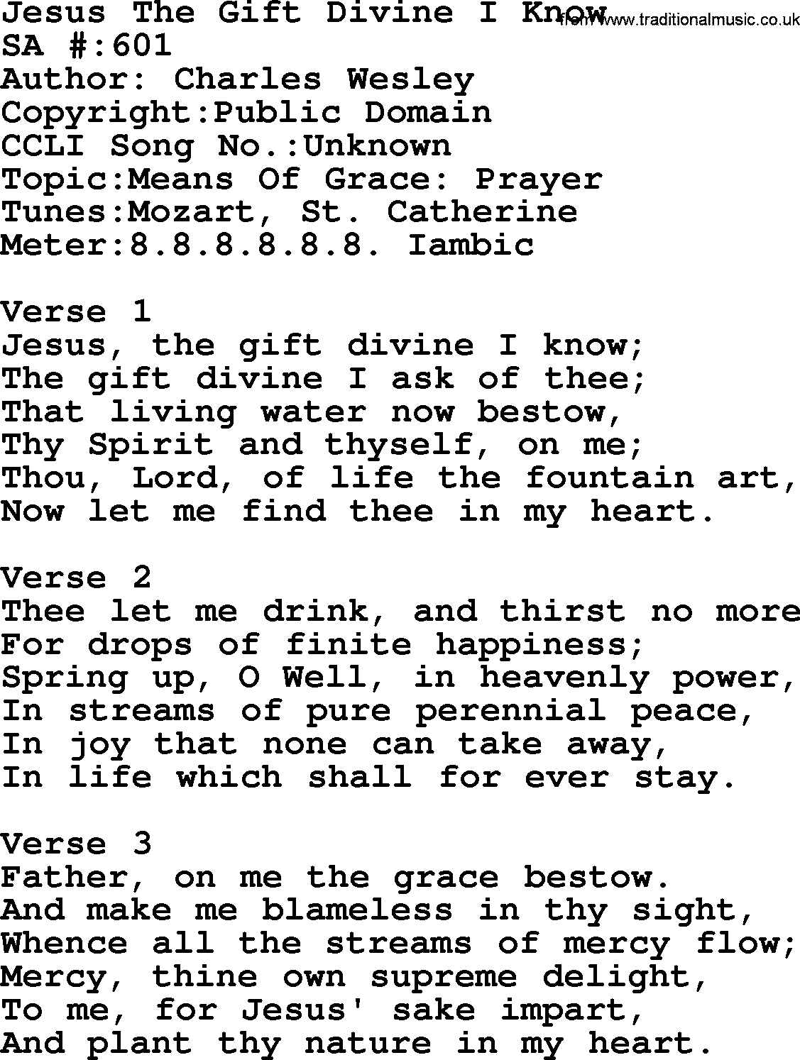 Salvation Army Hymnal, title: Jesus The Gift Divine I Know, with lyrics and PDF,