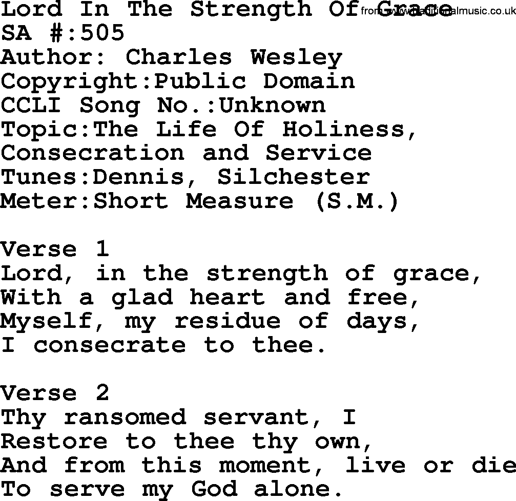 Salvation Army Hymnal, title: Lord In The Strength Of Grace, with lyrics and PDF,